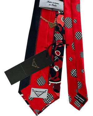 Vitaliano Pancaldi Tie Red Houndstooth Circles & Dots