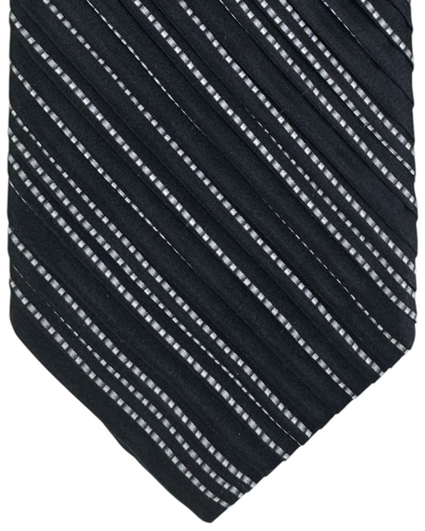 Vitaliano Pancaldi Pleated Silk Tie Black Gray-Silver Striped