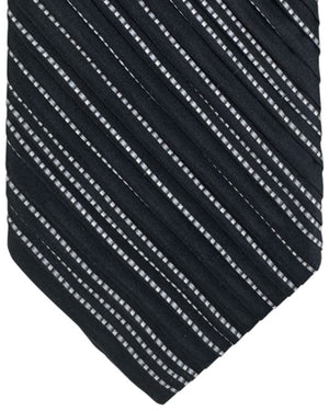 Vitaliano Pancaldi Pleated Silk Tie Black Gray-Silver Striped