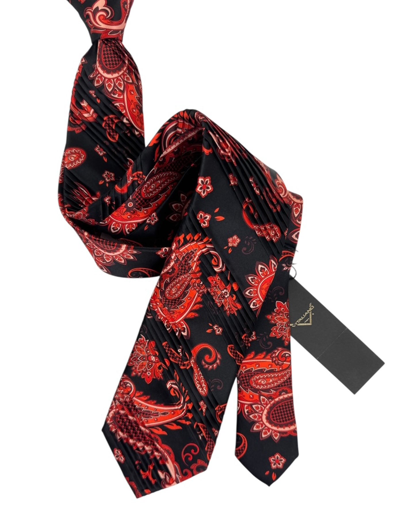 Vitaliano Pancaldi Pleated Silk Tie Maroon & Black Paisley