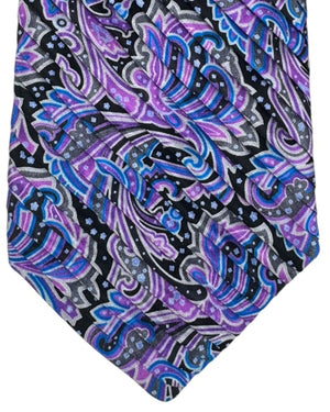 Vitaliano Pancaldi Pleated Silk Tie Purple Silver Paisley