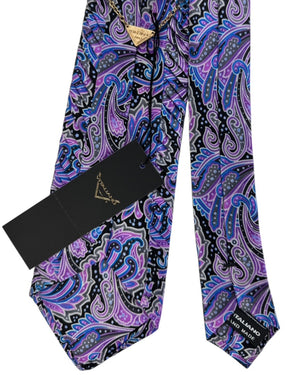 Vitaliano Pancaldi Pleated Silk Tie Purple Silver Paisley