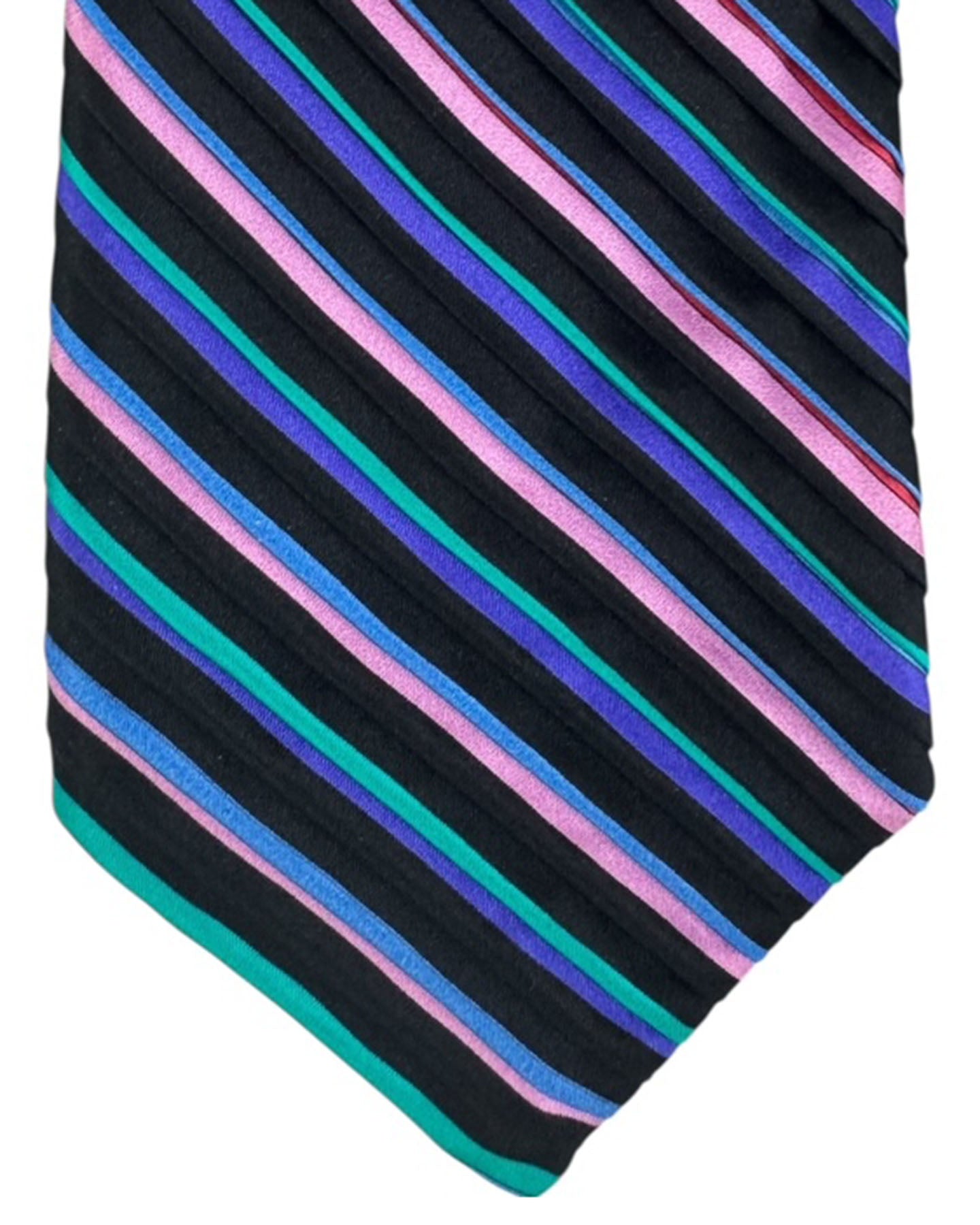 Vitaliano Pancaldi Pleated Silk Tie Bright Multicolor Stripes