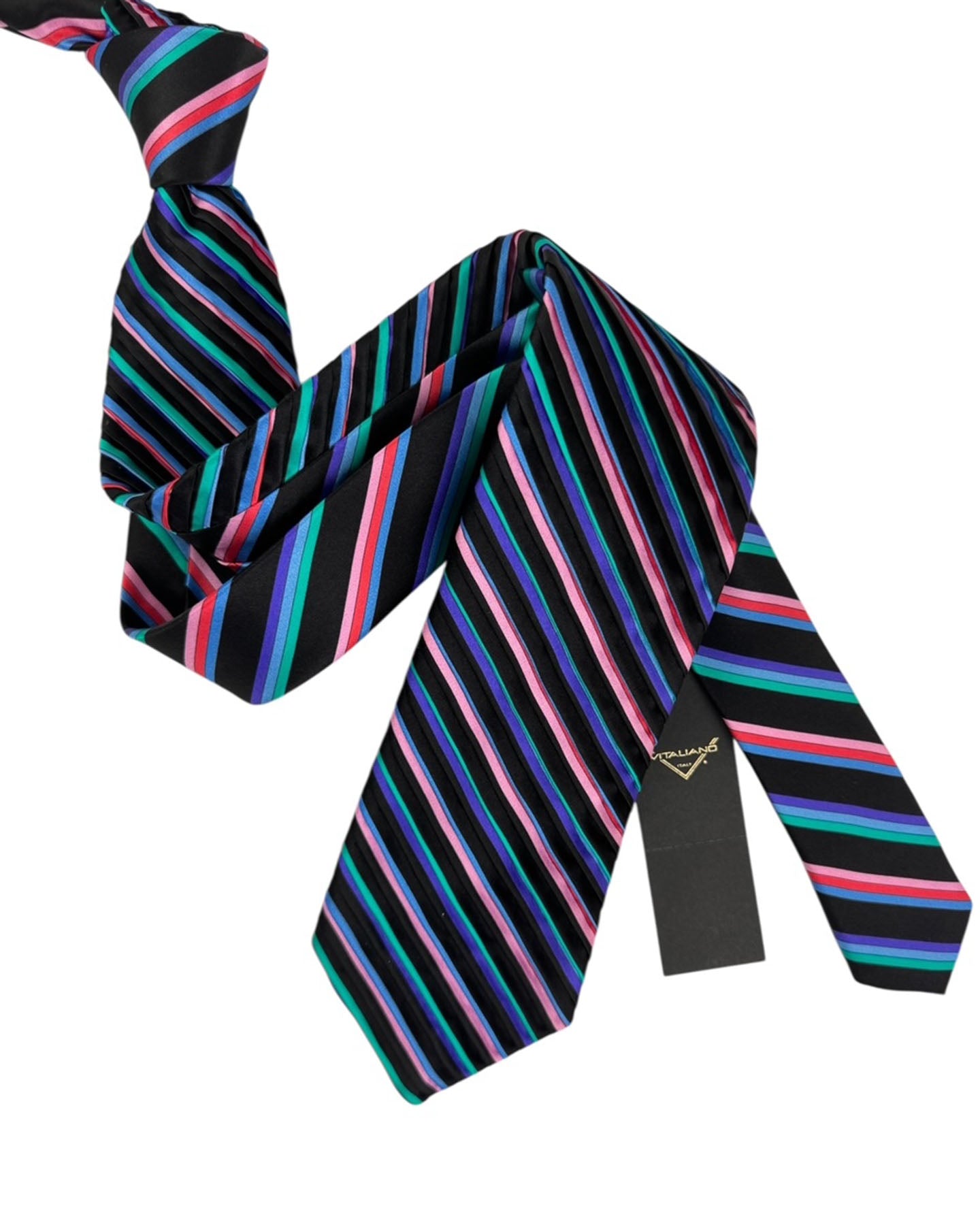 Vitaliano Pancaldi Pleated Silk Tie Bright Multicolor Stripes