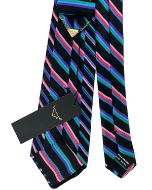 Vitaliano Pancaldi Pleated Silk Tie Bright Multicolor Stripes
