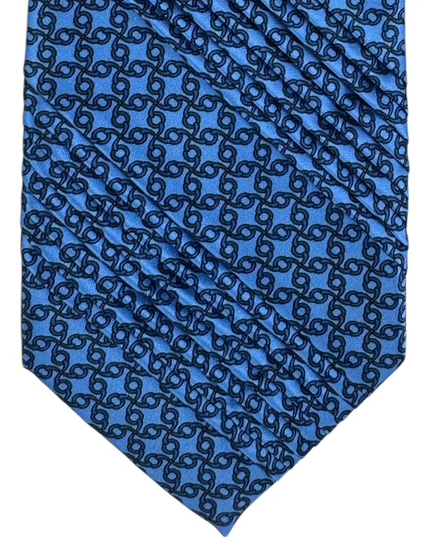 Vitaliano Pancaldi Pleated Silk Tie  Blue Bit Pattern