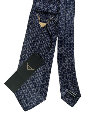 Vitaliano Pancaldi Pleated Silk Tie  Navy Circle Chain