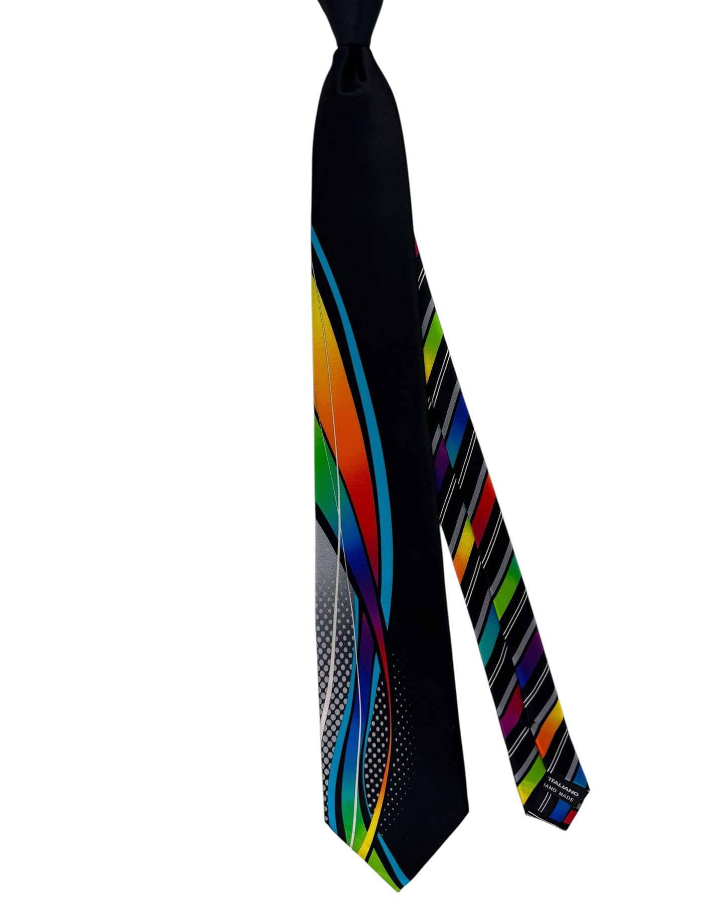 Vitaliano Pancaldi Silk Tie Rainbow Swirl On Black
