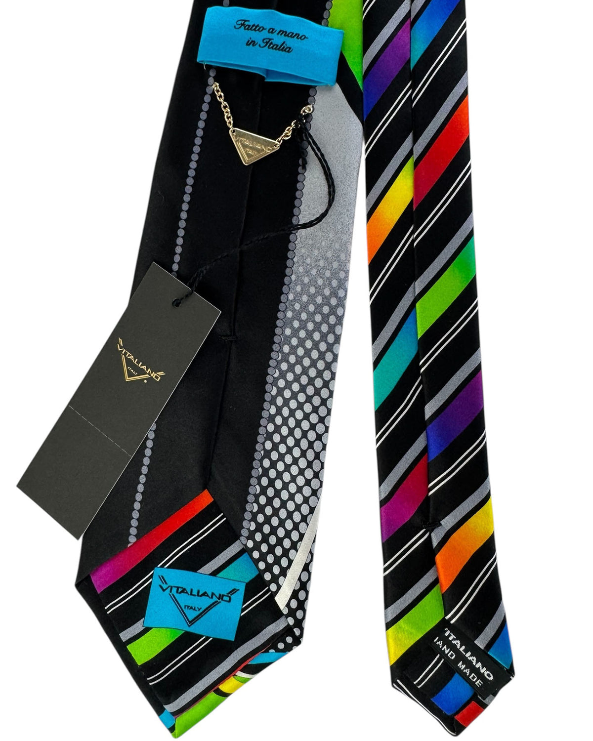 Vitaliano Pancaldi Silk Tie Rainbow Swirl On Black