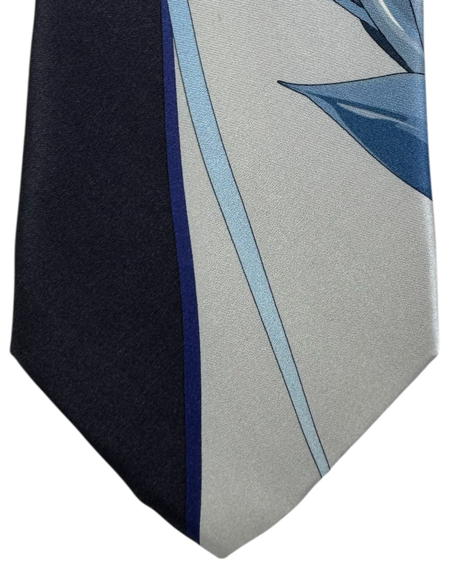 Vitaliano Pancaldi Silk Tie Blue Tulips On Silver And Navy