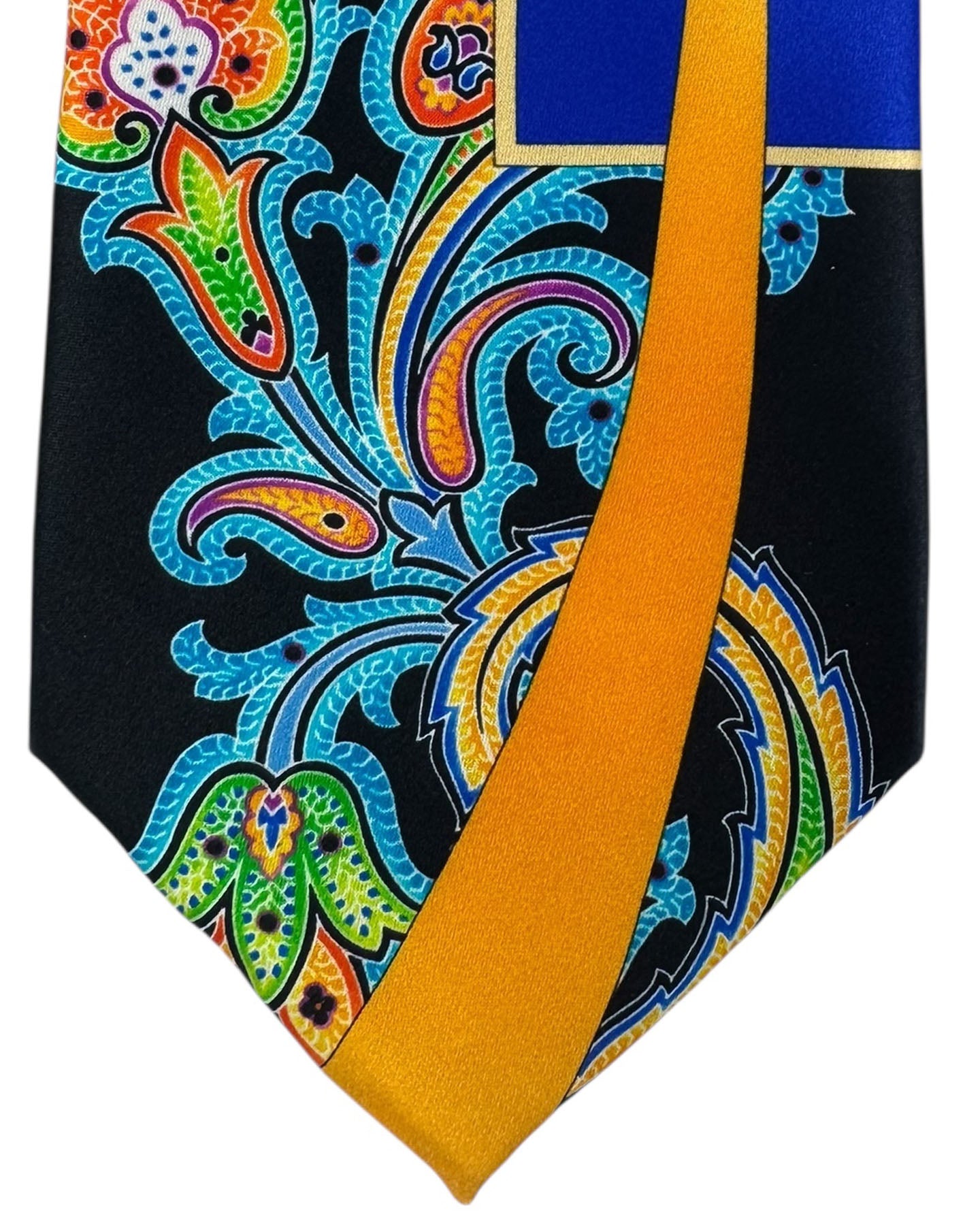 Vitaliano Pancaldi Silk Tie Ornamental Floral Orange Cobalt Blue