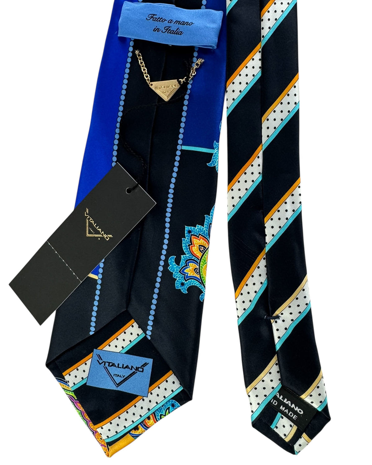 Vitaliano Pancaldi Silk Tie Paisley Floral In Orange And Cobalt