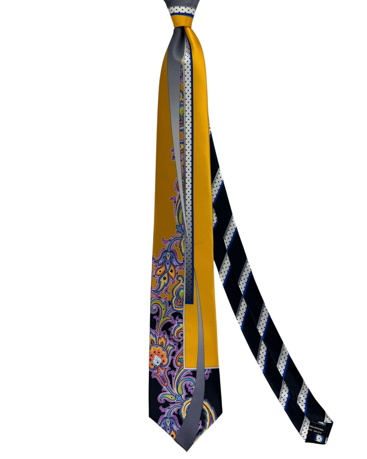 Vitaliano Pancaldi Silk Tie Paisley Floral In Mustard And Lilac