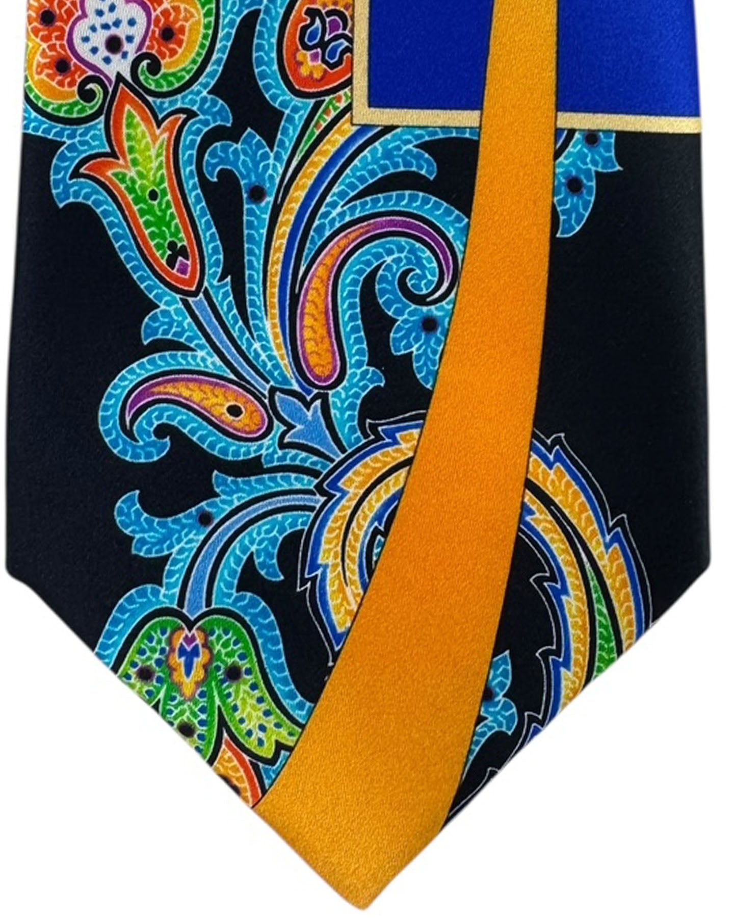 Vitaliano Pancaldi Silk Tie Royal Blue and Orange Paisley