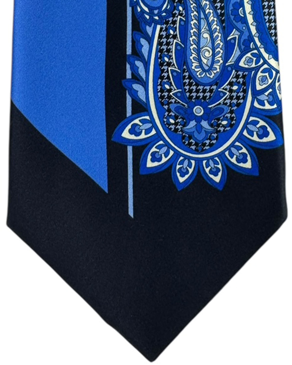 Vitaliano Pancaldi Silk Tie Royal Blue Geometric with Paisley Accents
