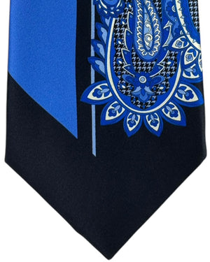Vitaliano Pancaldi Silk Tie Royal Blue Geometric with Paisley Accents