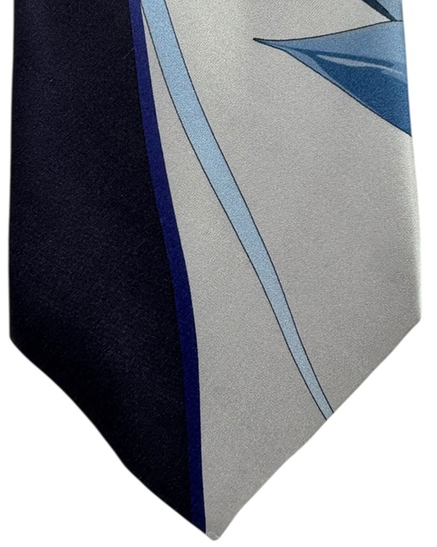 Vitaliano Pancaldi Silk Tie Silver Floral with Navy Accent Stripe
