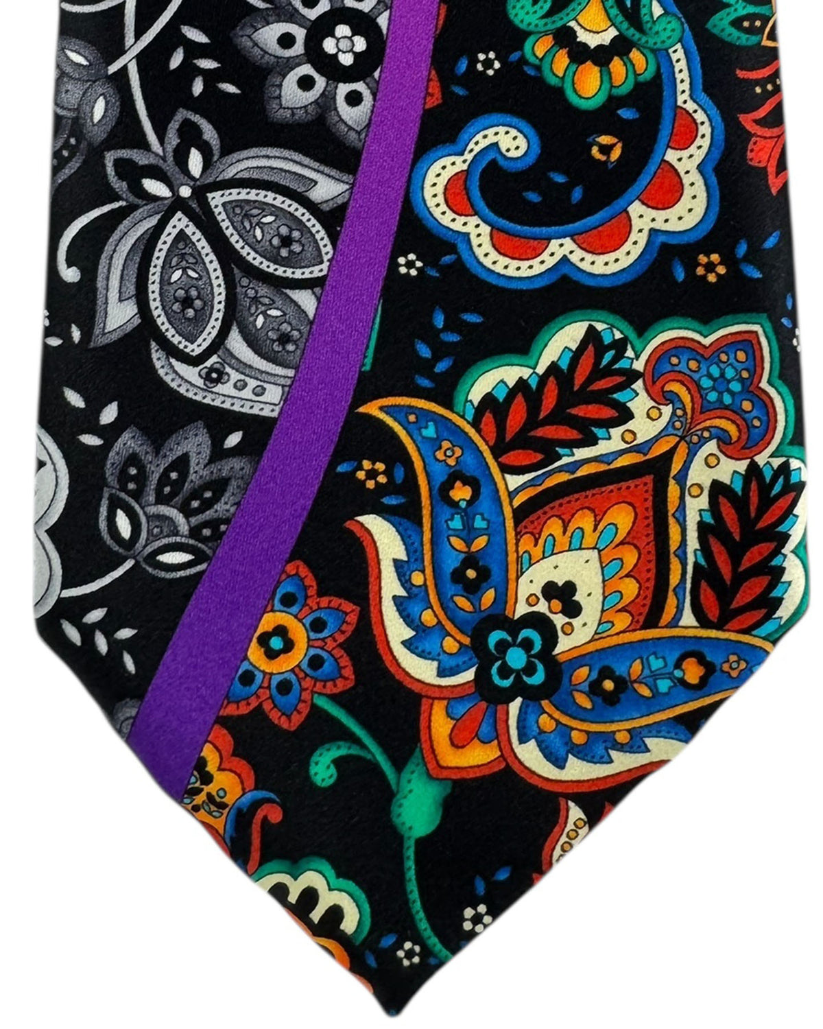 Vitaliano Pancaldi Silk Tie Black With Vibrant Multicolor Paisley Pattern