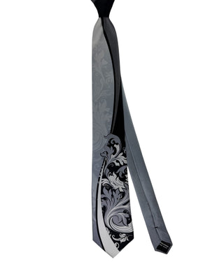 Vitaliano Pancaldi Silk Tie Gray Black Baroque Design