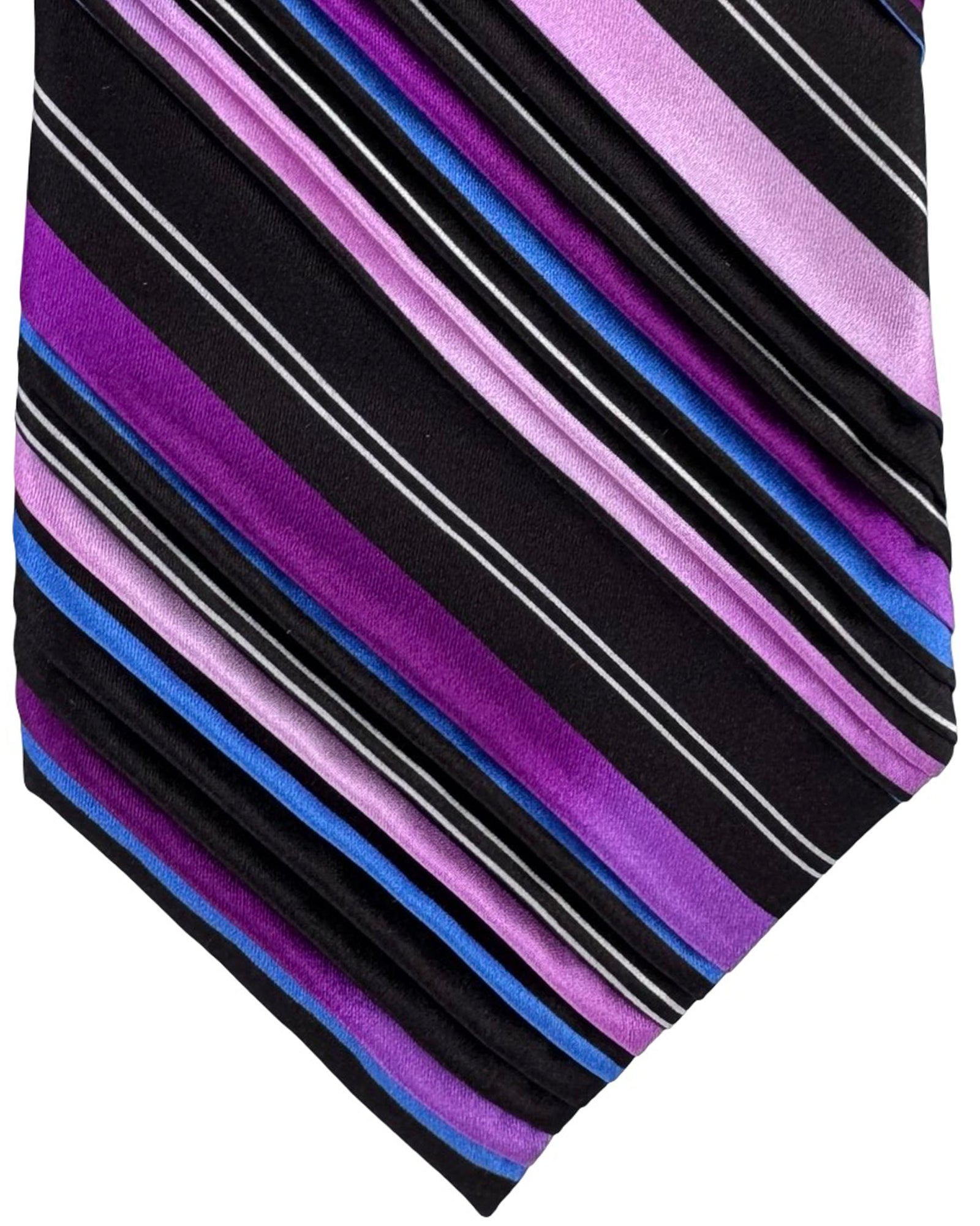 Vitaliano Pancaldi Pleated Silk Tie Purple Pink & Blue Stripe