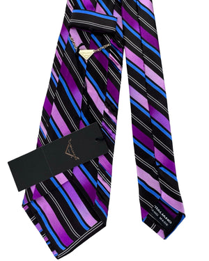 Vitaliano Pancaldi Pleated Silk Tie Purple Pink & Blue Stripe