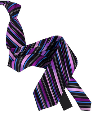 Vitaliano Pancaldi Pleated Silk Tie Purple Pink & Blue Stripe