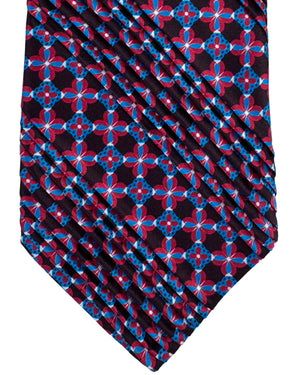Vitaliano Pancaldi Pleated Silk Tie Black Bordeaux And Blue Medallion