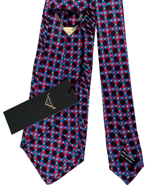 Vitaliano Pancaldi Pleated Silk Tie Black Bordeaux And Blue Medallion