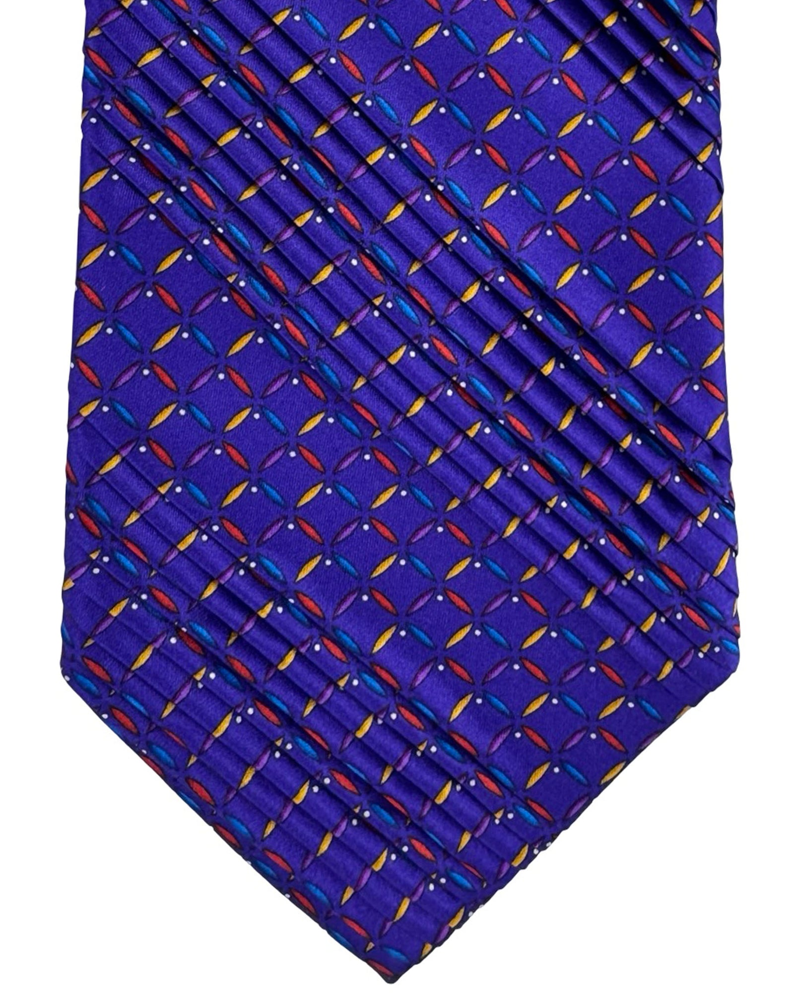 Vitaliano Pancaldi Pleated Silk Tie Purple Multicolor Diamond