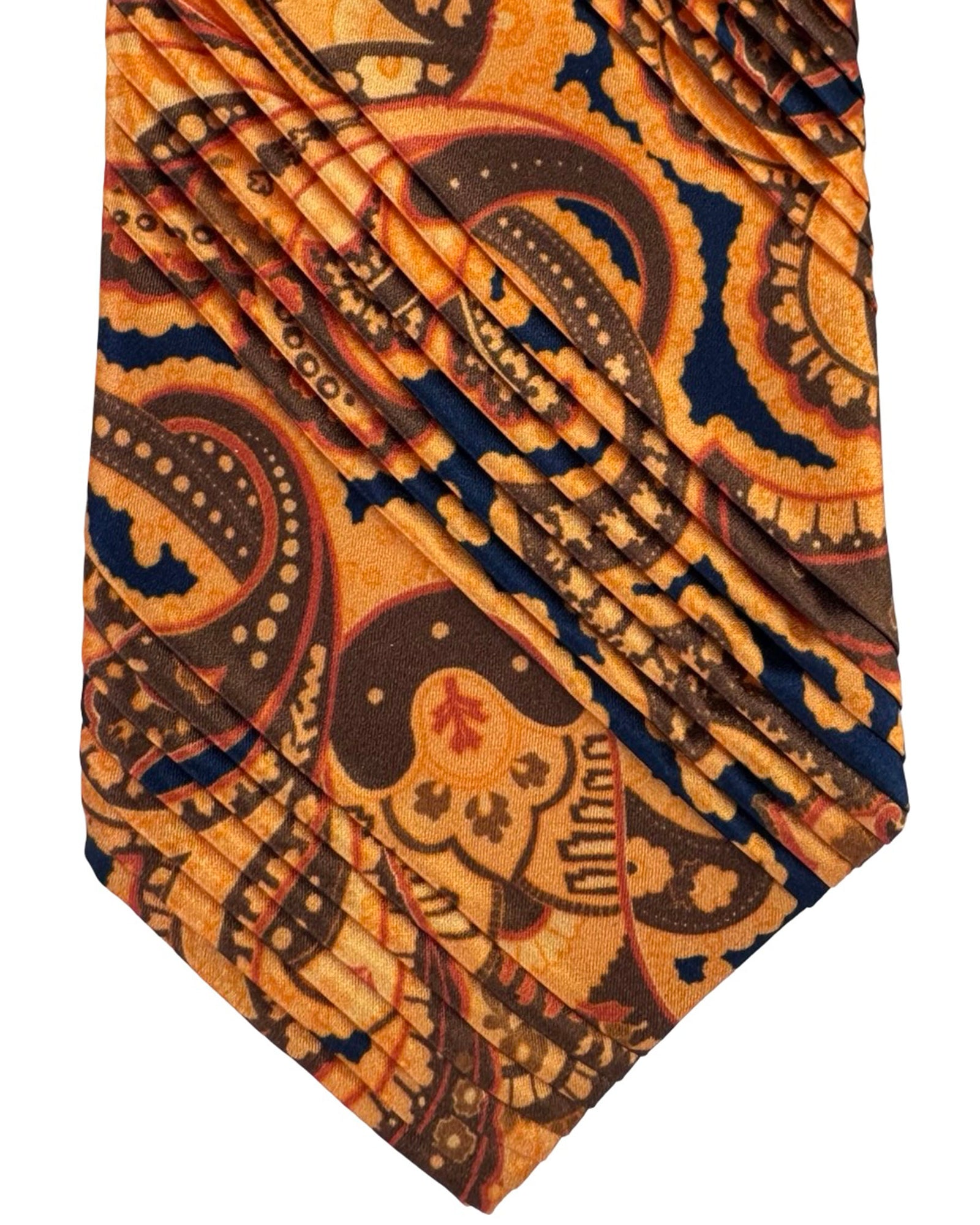 Vitaliano Pancaldi Pleated Silk Tie Gold Brown And Orange Paisley
