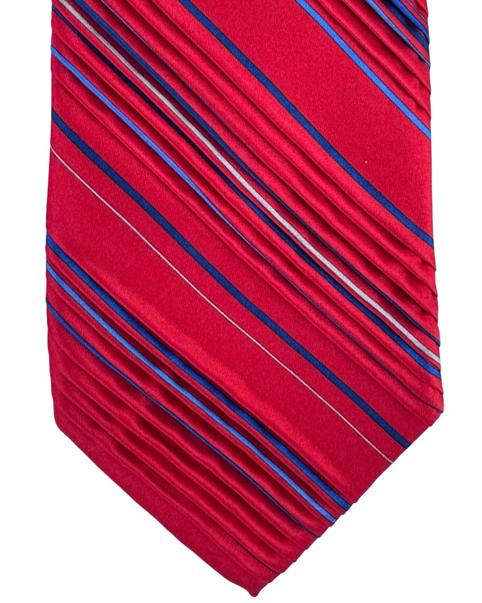Vitaliano Pancaldi Pleated Silk Tie Red And Blue Stripe