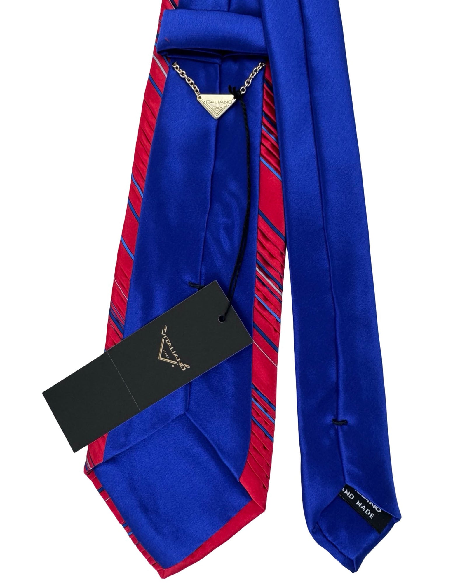 Vitaliano Pancaldi Pleated Silk Tie Red And Blue Stripe