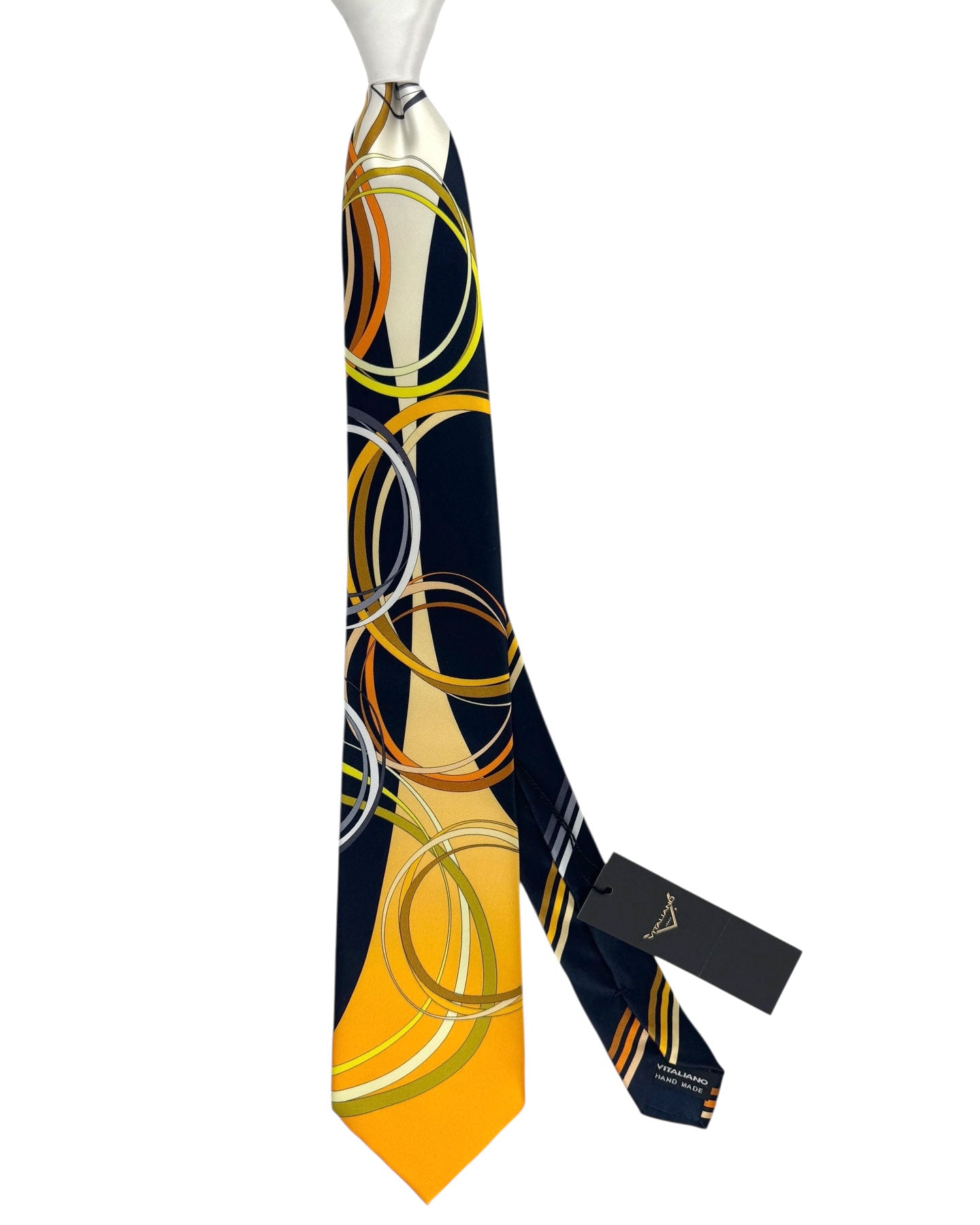 Vitaliano Pancaldi Silk Tie Black Orange-Gold Circles