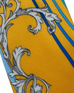Vitaliano Pancaldi Silk Tie Black Orange-Gold Silver Ornamental