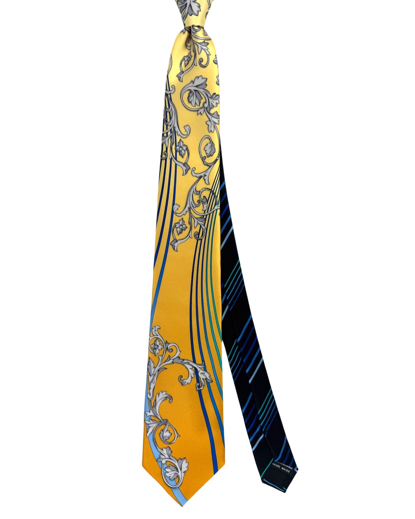 Vitaliano Pancaldi Silk Tie Black Orange-Gold Silver Ornamental