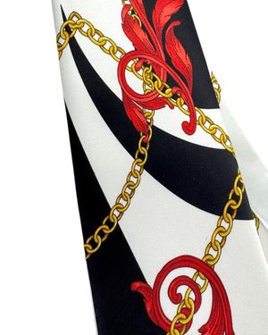 Vitaliano Pancaldi Silk Tie Black Whiter Red Gold Chain & Ornamental
