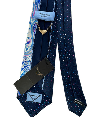Vitaliano Pancaldi Silk Tie Dark Blue Paisley & Mini Dots