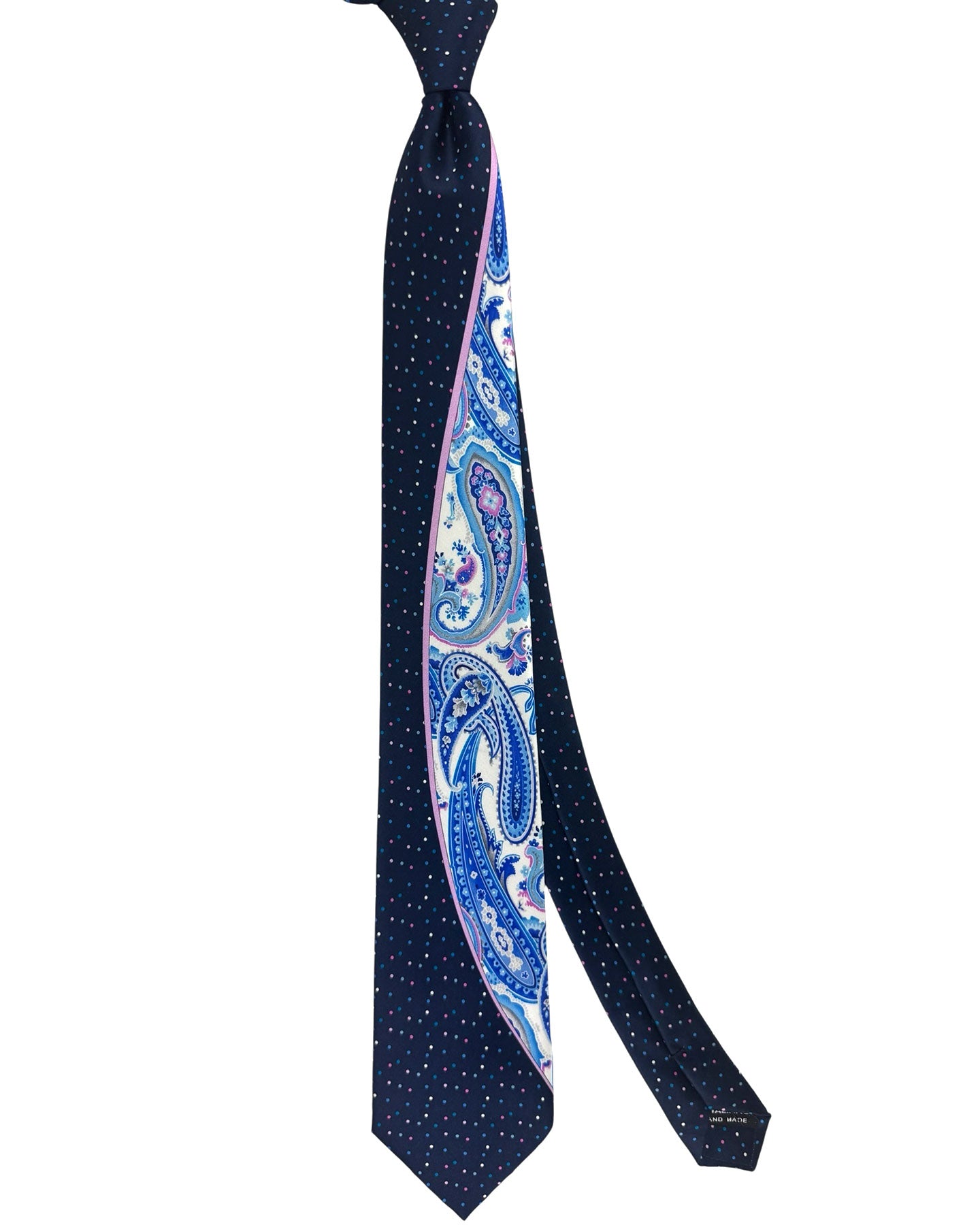 Vitaliano Pancaldi Silk Tie Dark Blue Paisley & Mini Dots