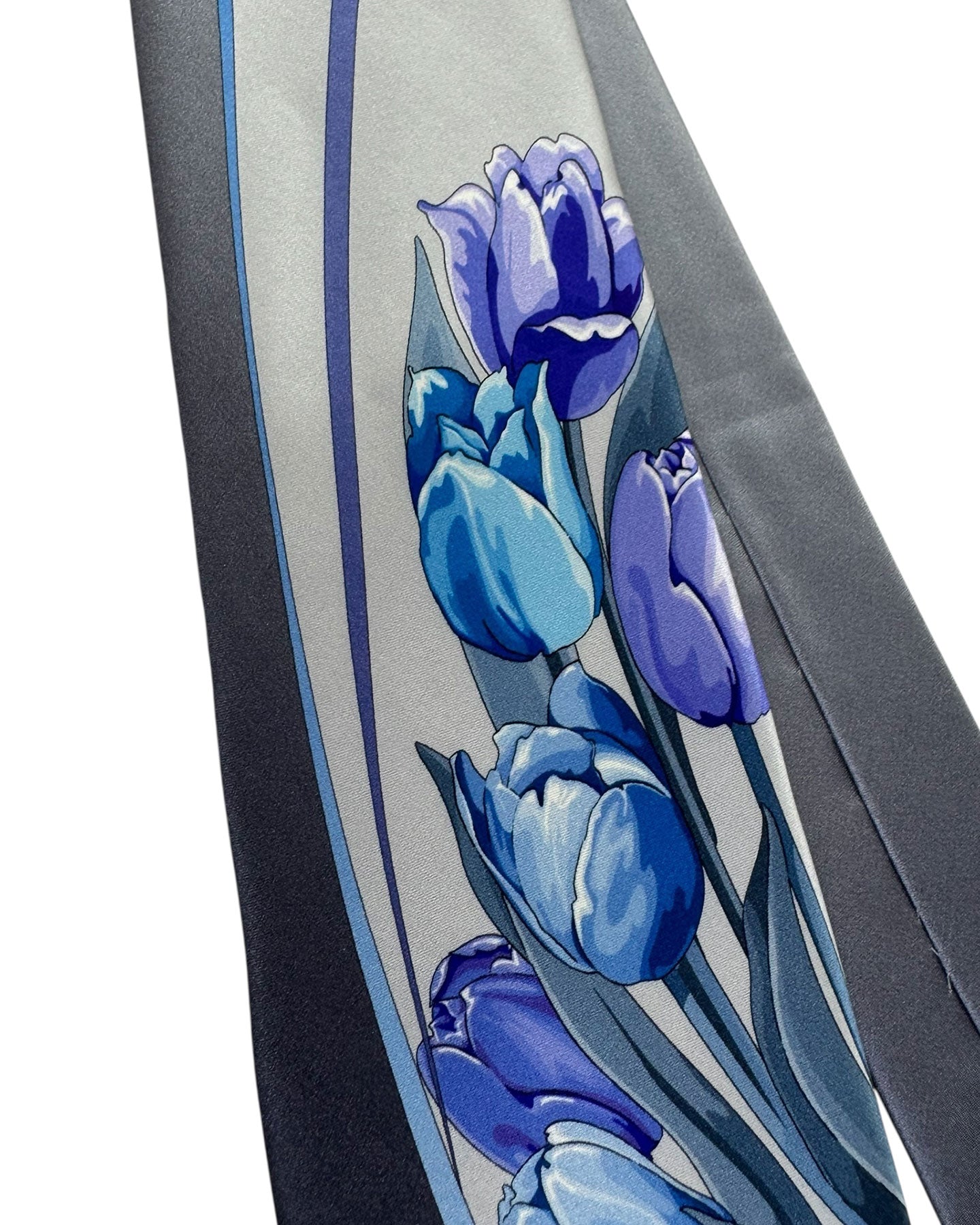 Vitaliano Pancaldi Silk Tie Blue Tulips On Silver And Navy