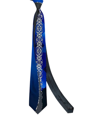 Vitaliano Pancaldi Silk Tie Black Royal Blue Ornamental