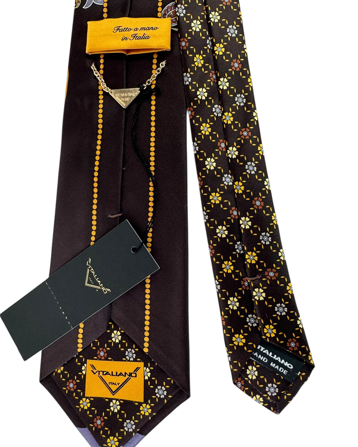 Vitaliano Pancaldi Silk Tie Brown Gold Paisley