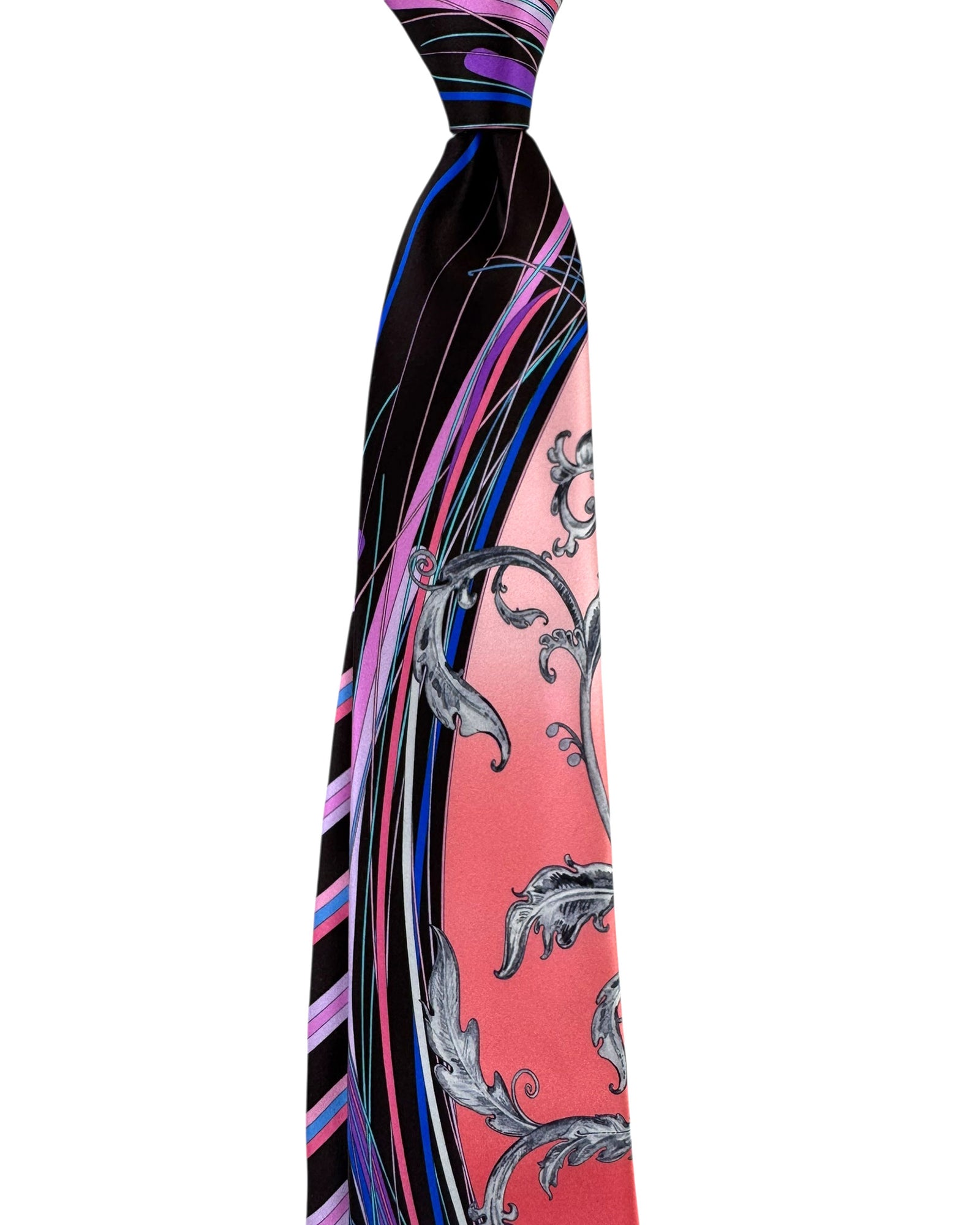 Vitaliano Pancaldi Tie Black Pink Royal Blue Ornamental Swirl