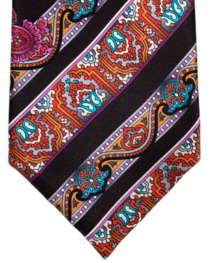 Vitaliano Pancaldi Silk Tie Black Magenta Stripes & Paisley