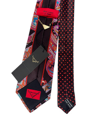 Vitaliano Pancaldi Silk Tie Black Magenta Stripes & Paisley