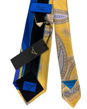 Vitaliano Pancaldi Tie Yellow Royal Blue Paisley