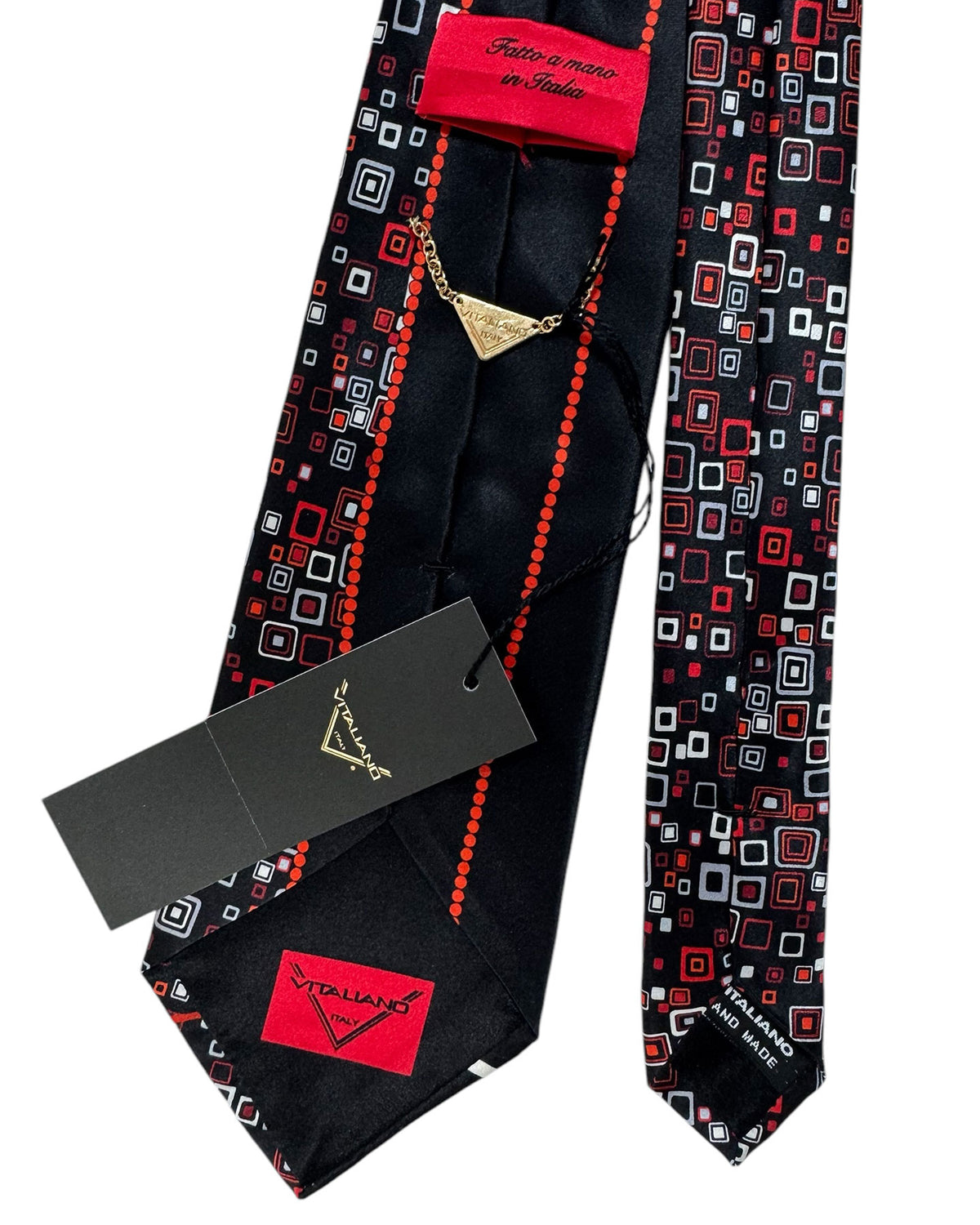 Vitaliano Pancaldi Tie Black Red Maroon Rectangles Design