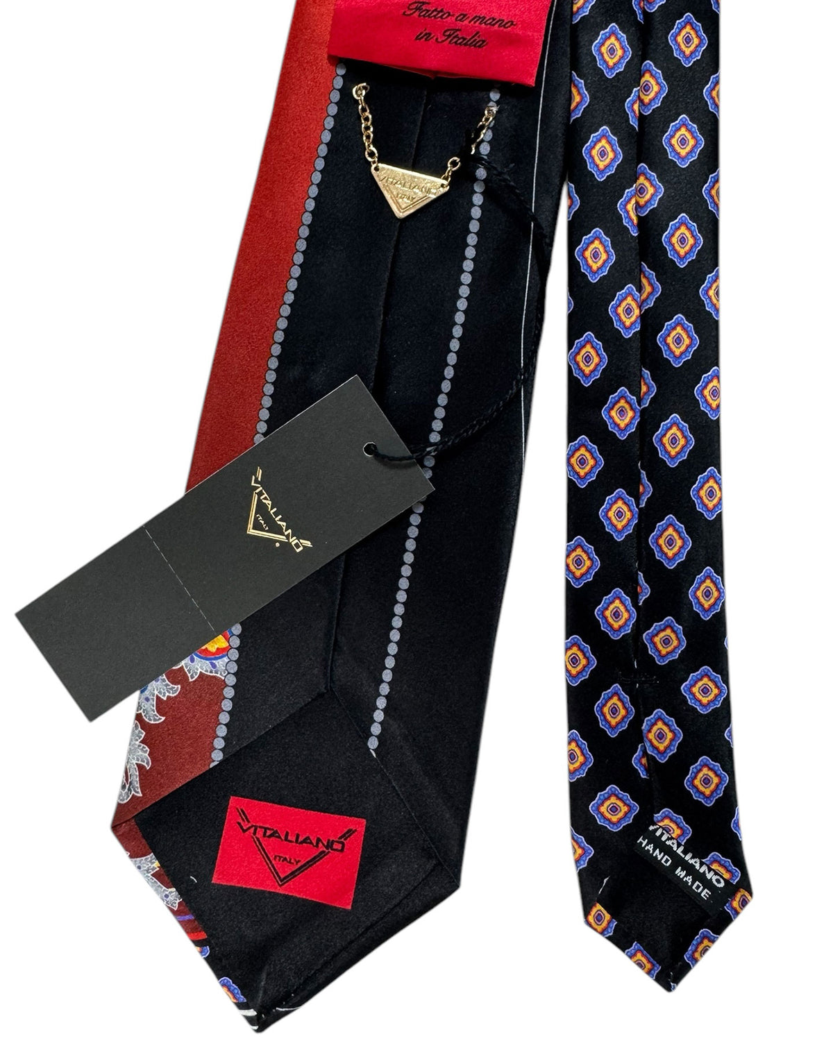 Vitaliano Pancaldi Tie Fire Red Paisley Aqua Rust Brown