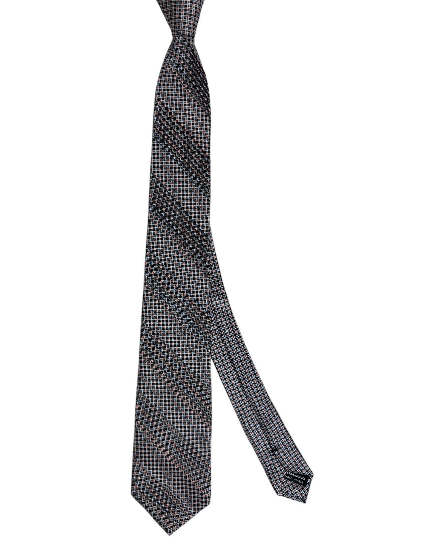 Vitaliano Pancaldi Pleated Silk Tie Black Gray Red Royal Blue
