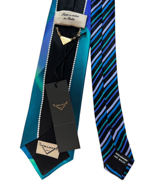 New Vitaliano Pancaldi Silk Tie Teal Blue Design