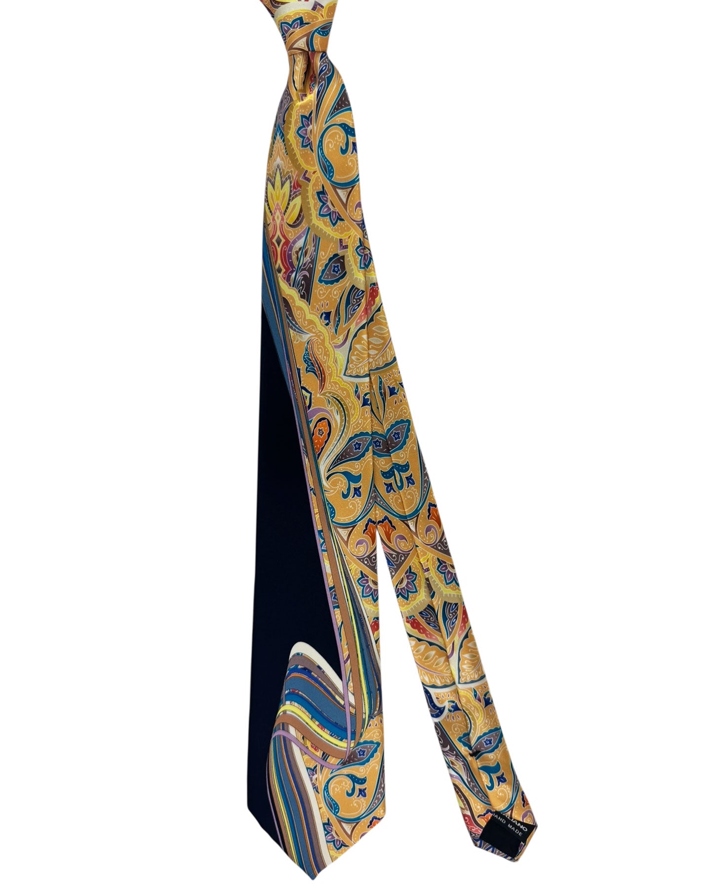 Vitaliano Pancaldi Silk Tie Black Orange Ornamental Swirl